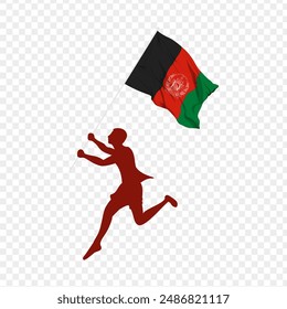 Vector illustration of man running and holding Afghanistan flag in hands on transparent background
