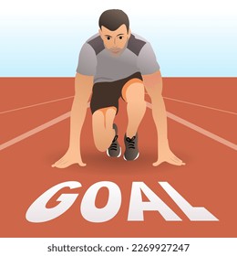 Vector illustration of a man running in mid-stride. He wears athletic clothing and appears in motion, with his arms and legs positioned for maximum speed. Simple gradient background included