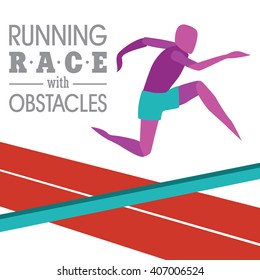 vector illustration of a man running with obstacles in the stadium
