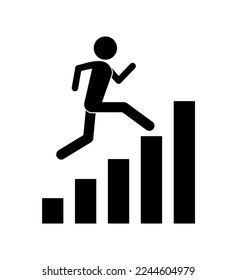 vector illustration of man running up rising along growing bar chart diagram stairs on white background