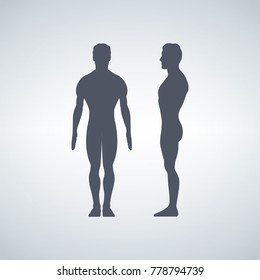Vector illustration of man s figure. Silhouettes. Front or back, side views