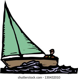 Vector illustration of a man sailing