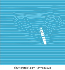 Vector illustration of Man sailing in the boat. Waves are made of lines.