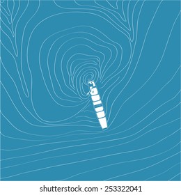 Vector illustration of Man sailing in the boat on vortex. Waves are made of lines.