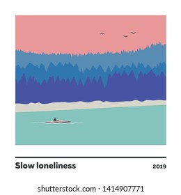 Vector illustration - man sailing on a boat
