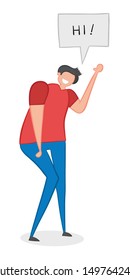 Vector illustration man says hi. Hand drawn. Colored outlines.