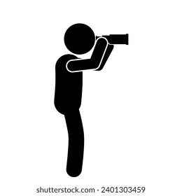 vector illustration of a man scouting with binoculars, stick man, stick figure, pictogram