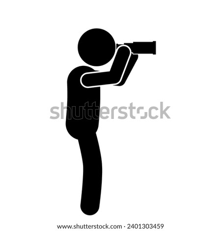 vector illustration of a man scouting with binoculars, stick man, stick figure, pictogram