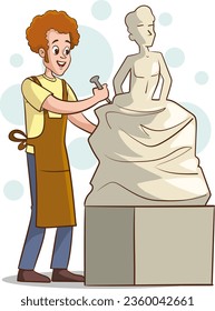 vector Illustration of a Man Sculpting a Statue of a Woman