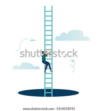Vector illustration, a man seeks up the stairs, achieving the goal, the path to success is motivation, career advancement, search for ideas - Vector 