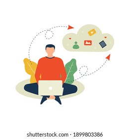 Vektorgrafik, Menschen, die Dateien senden, Cloud-Backup, Netzwerk-Cloud-Service, Kopieren von Dateien, Rechenzentrum