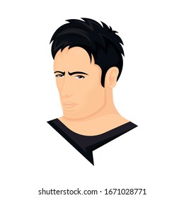 Vector illustration of a man with shaggy black korean hairstyle on a white background. The person with stylish haircut. Template for barbershops, salons. Avatar in style realism.