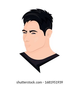 Vector illustration of a man with shaggy black korean hairstyle on a white background. The person with stylish haircut. Template for barbershops, salons. Avatar in style realism.