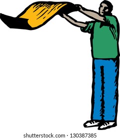Vector illustration of man shaking rug