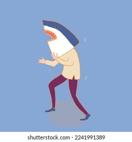 Vector illustration of a man in a shark mask. Doodle.