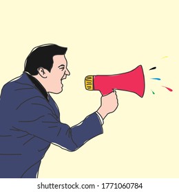 vector illustration of a man shouted using a loudspeaker