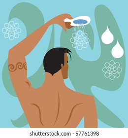 Vector illustration of Man in Shower