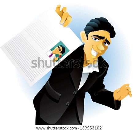 Vector illustration of a man showing off his curriculum vitae.
