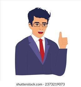 Vector Illustration of a Man Showing Thumb , Male business people posing with positive expression