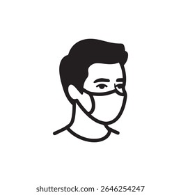 Vector illustration of a man in side view wearing a protective medical mask. Suitable for health safety, virus prevention, and hygiene design purposes.