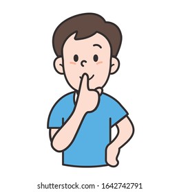 vector illustration of a man with silence gesture