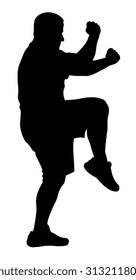 Vector illustration of man silhouette doing martial art exercises 
