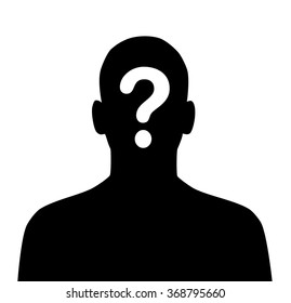 Vector illustration of man silhouette with question mark.