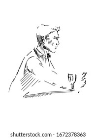Vector illustration of a man sitting in a cafe