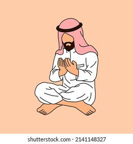 Vector illustration of a man sitting cross-legged and praying