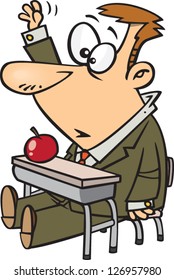 Vector illustration of man sitting at desk in school