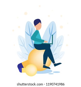 Vector illustration man sitting on a lamps, concept of new ideas and new web design/programmer things.