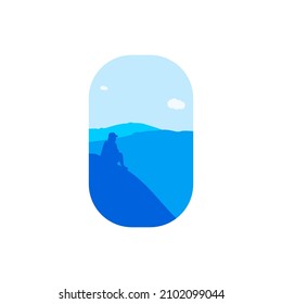 Vector illustration of a man sitting on a mountain with a beautiful view of the mountains. Illustration of a mountain in the noon