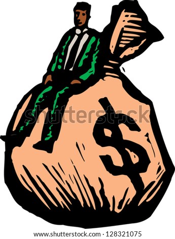 Vector illustration of a man sitting on a sack of money