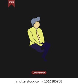 vector illustration of a man sitting relaxed alone with his legs folded