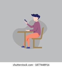 Vector illustration. man sitting while playing smartphone. modern flat people character. Ideal for motion, graphic and web design projects
