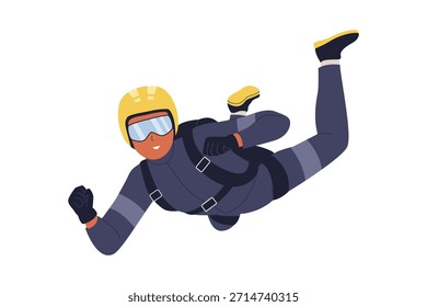 Vector Illustration of Man Skydiving and Free Falling. Person Engaged in Extreme Air Sport, Parachuting, and Aerial Adventure
