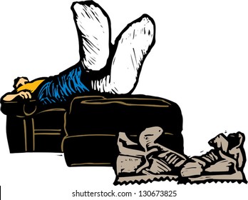Vector illustration of a man sleeping on a couch