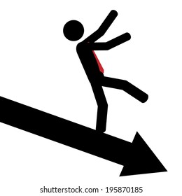 Vector / illustration. Man slip down on arrow.