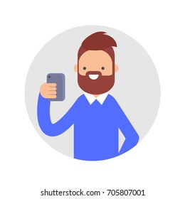 Vector illustration of man with smartphone