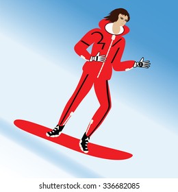 vector illustration of a man snowboarding winter background