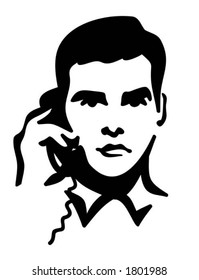 Vector Illustration of a Man speaking on the Telephone. You can easily change the color in this image the way you like