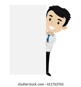 Vector Illustration of a Man Standing beside Blank Signage