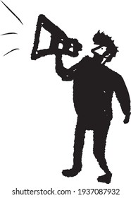 vector illustration of man standing with megaphone and speaking