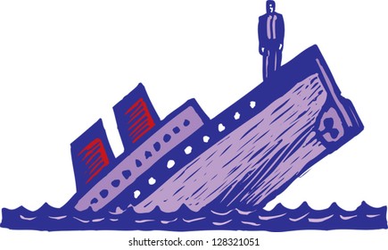 Vektorgrafik eines Mannes, der auf einem sinkenden Schiff steht