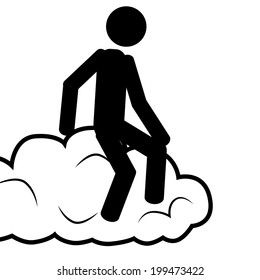 Vector / illustration. A man stands on a cloud.
