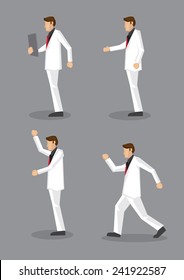 vector illustration of man in stylish white suit and red necktie in profile view isolated on grey background