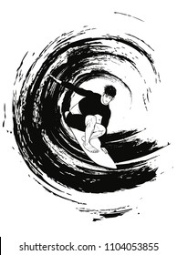 Vector illustration of a man sufing on a wave