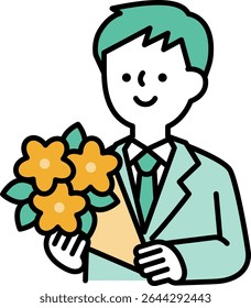 Vektorgrafik eines Mannes in einem Anzug mit einem Blumenstrauß