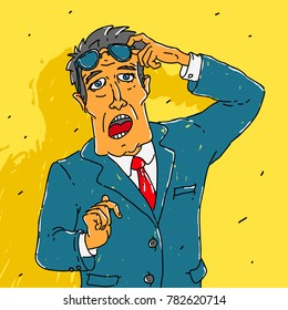Vector Illustration of a Man in a Suit Surprised