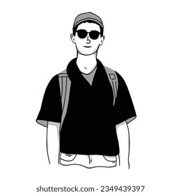 Vektorgrafik eines Mannes mit Sonnenbrille und Rucksack. Gut für Ihre sozialen Medien oder Präsentationen usw.